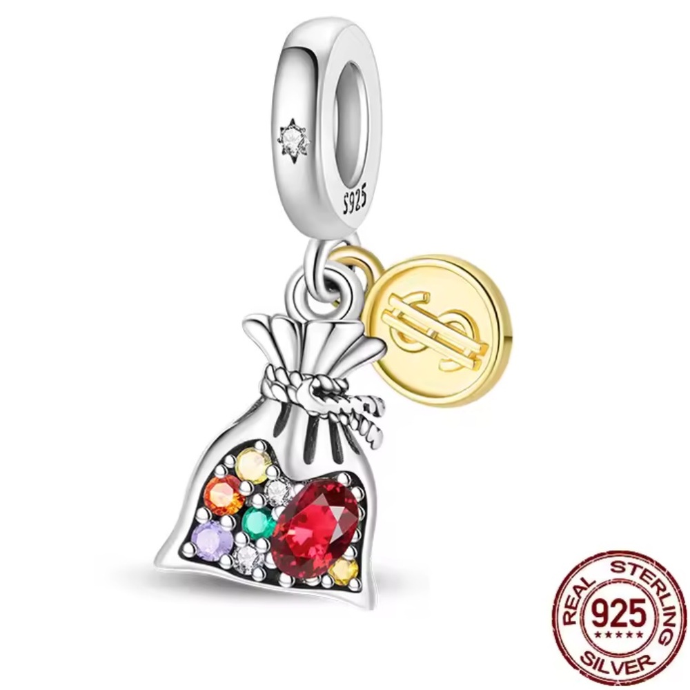 NWOT Good Fortune Wishes Money Bag Dangle Charm Sterling Silver 925